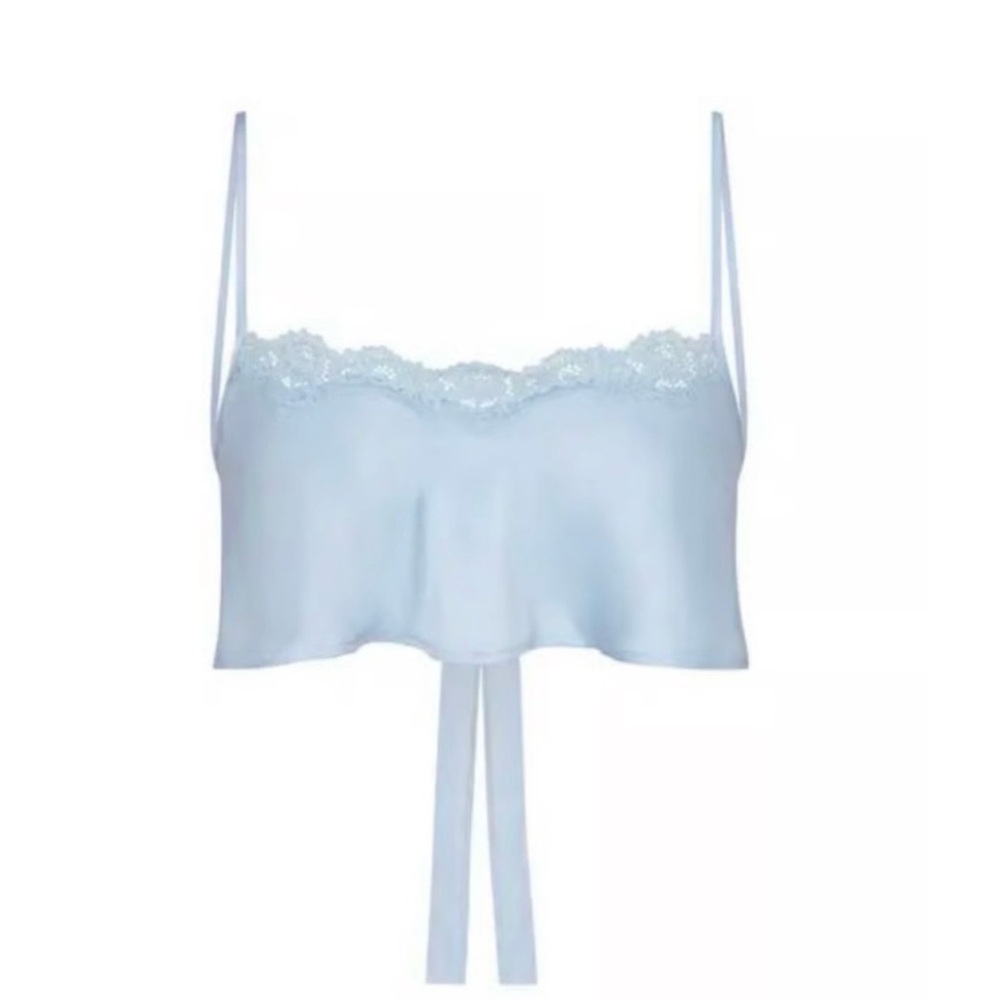 SKIMS Bridal Silk Cropped Top Glacier Blue Tie Back L Excellent - Picture 4 of 9
